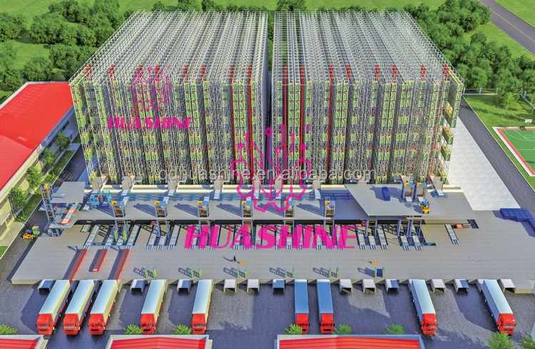 Sistem Rak Penyimpanan Otomatis ASRS Huashine Tugas Berat dengan Stacker Crane/AGV/4 WAY CAR untuk Bahan Baku/Produk Jadi