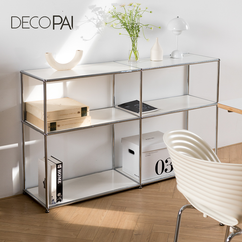 Rak Buku Bertingkat dari Lantai hingga Langit-langit Gaya Nordic, Rak Besi Tempa Stainless Steel Modern, Kabinet Kombinasi Modular