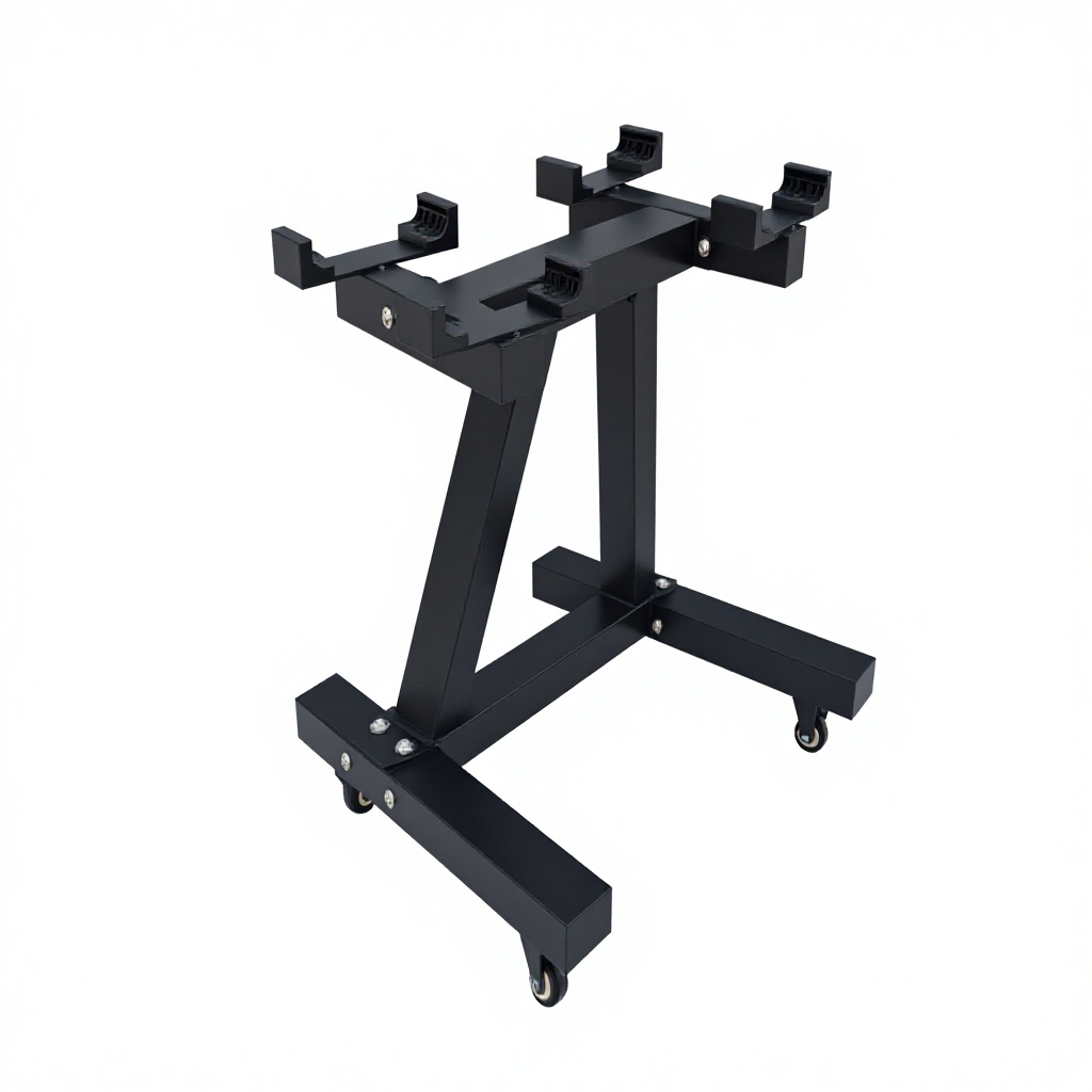 Rak Dumbbell Lipat Besi dengan Roda Putar Ganda, Dapat Dipindahkan, Dapat Diatur, Penyimpanan, Rangka Baja untuk Penggunaan Komersial