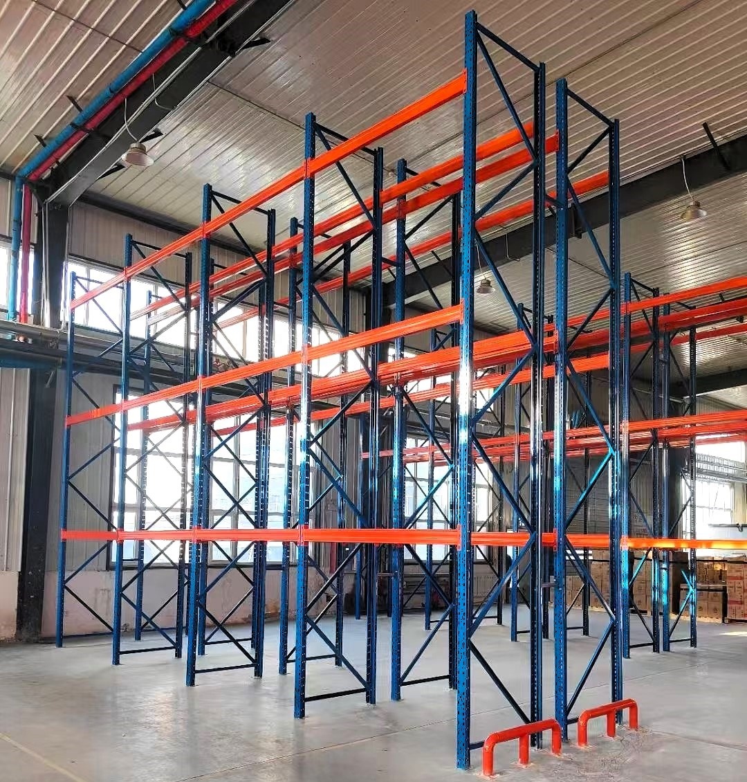 Sistem Rak Palet Tugas Berat Penyimpanan Tinggi Selektif Warna Biru dan Oranye dengan Perlindungan Korosi 5 Lapisan Standar ISO CE