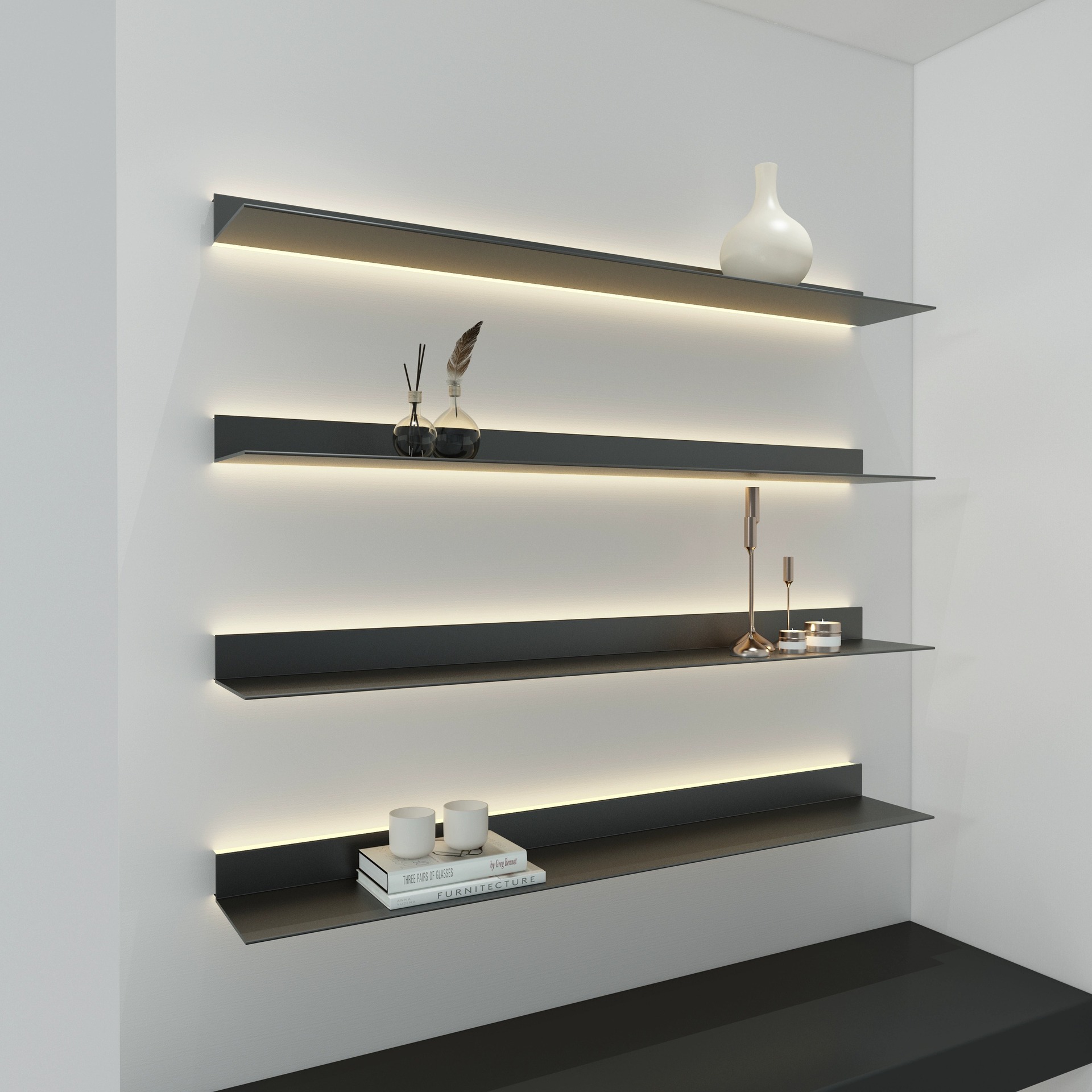 Rak Dinding Dapur Berbahan Paduan Aluminium Laminasi, Rak Penyimpanan Gantung yang Memancarkan Cahaya, Aksesoris Furnitur Rak,