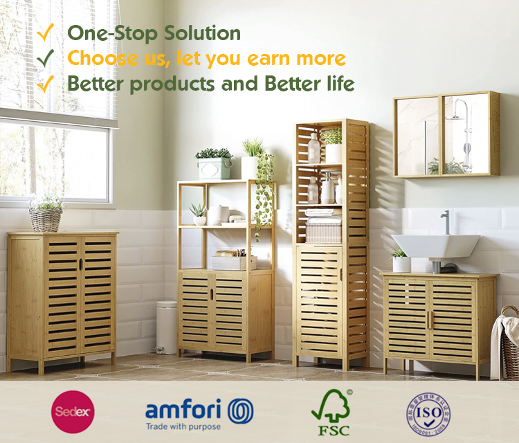 Bamboo Wood Kitchen & Bathroom Storage Cabinet Hanging Wall Medicine Cabinet with Adjustable Shelf
