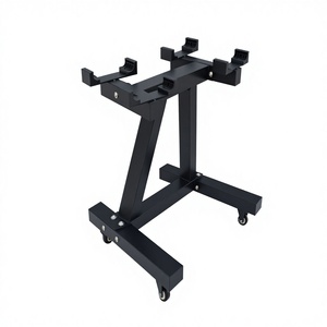 Rak Dumbbell Lipat Besi dengan Roda Putar Ganda, Dapat Dipindahkan, Dapat Diatur, Penyimpanan, Rangka Baja untuk Penggunaan Komersial