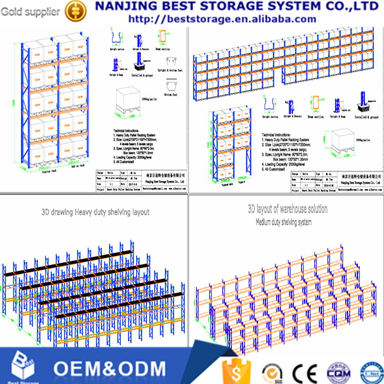 ISO CE Standard 5 Layer Corrosion Protection Blue and Orange Selective High Bay Storage Heavy Duty Pallet Racking System
