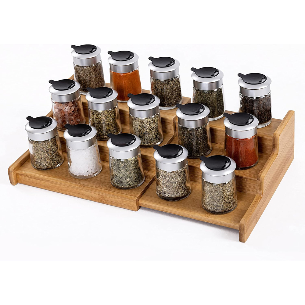 Bamboo Double Tier Spice Turntable Lazy Susan Organizer Revolving Storage Rack for Kitchen Countertop Table Pantry Organization