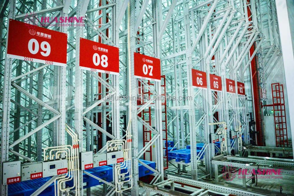 Sistem Rak Penyimpanan Otomatis ASRS Huashine Tugas Berat dengan Stacker Crane/AGV/4 WAY CAR untuk Bahan Baku/Produk Jadi
