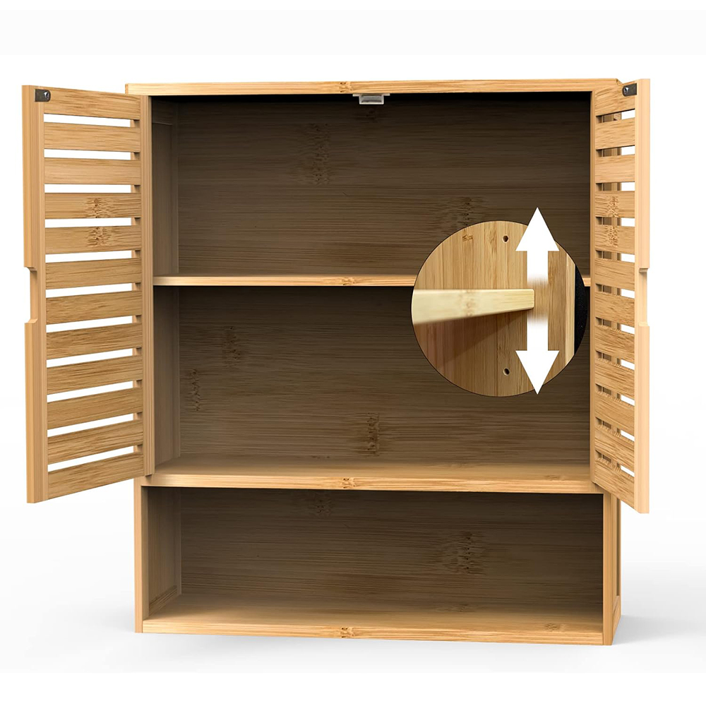 Bamboo Wood Kitchen & Bathroom Storage Cabinet Hanging Wall Medicine Cabinet with Adjustable Shelf