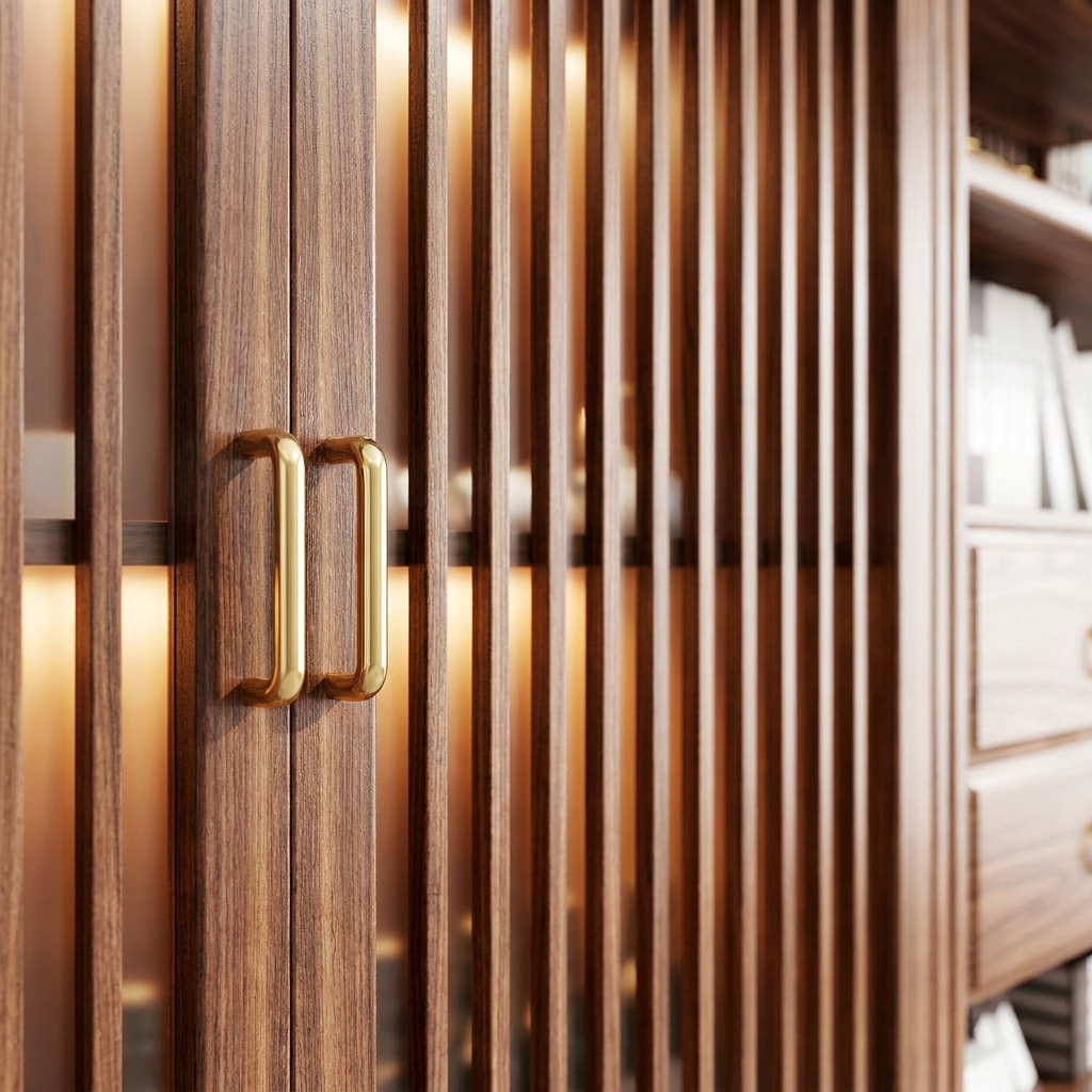 Lemari Partisi Lorong Kayu Modern dengan Rak Pajangan dan Sistem Penutup Lembut, Ramah Lingkungan, Kapasitas Penyimpanan Besar untuk Vila, Hotel, dan Apartemen