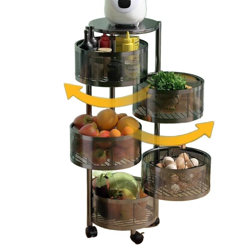 Rak Dapur Besi Cor Multilayer dengan Roda, Rak Penyimpanan Bumbu, Rak Sayuran, Pemasangan Mudah, Tempat Penyimpanan