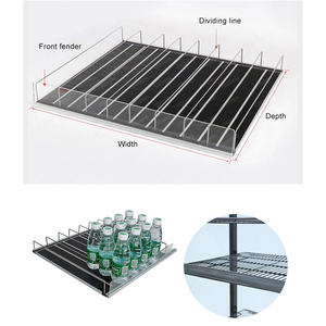 Rak Display Minuman Geser Baja untuk Toko dengan Rel Roller Fleksibel dan Sistem Pengumpanan Gravitasi.