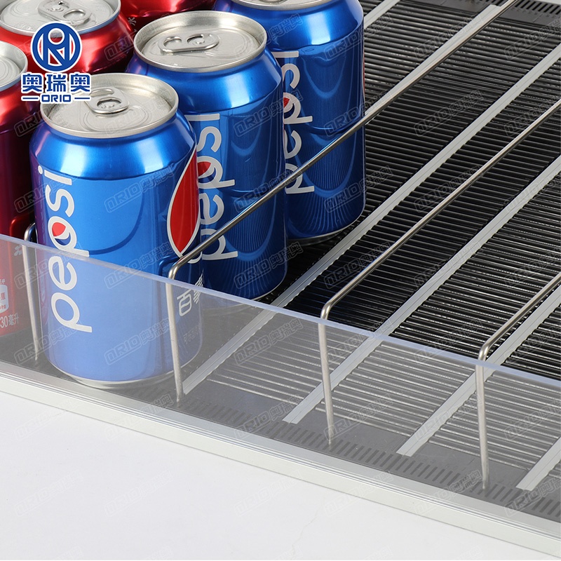 Rak Minuman untuk Dispenser Kulkas, Rak Gondola Supermarket, Rak Geser Gravitasi, Rak Display Minuman, Rak Dorong Minuman