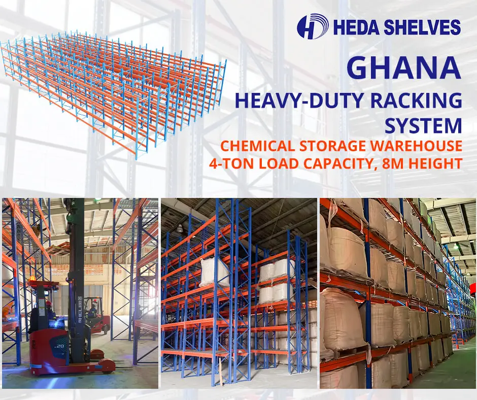 Sistem rak heavy duty untuk penyimpanan bahan kimia di Ghana