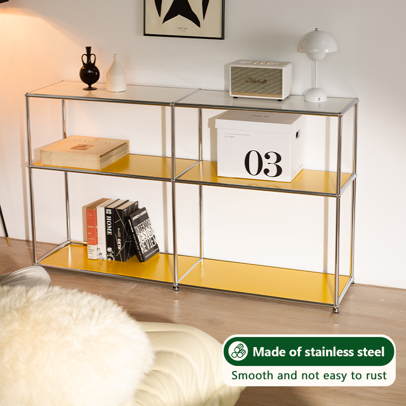 Rak Buku Bertingkat dari Lantai hingga Langit-langit Gaya Nordic, Rak Besi Tempa Stainless Steel Modern, Kabinet Kombinasi Modular