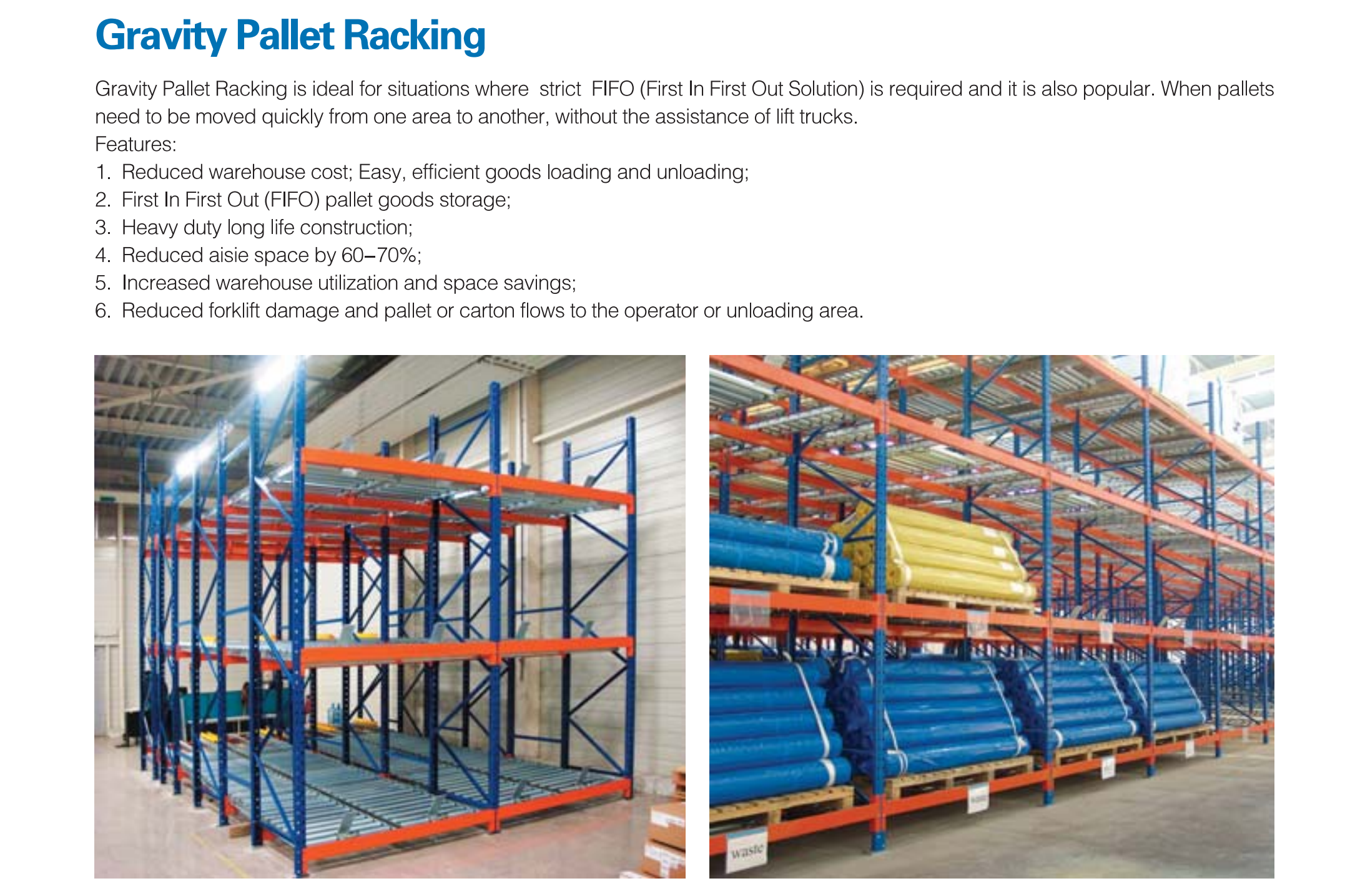 Gravity Pallet Racking Specifications