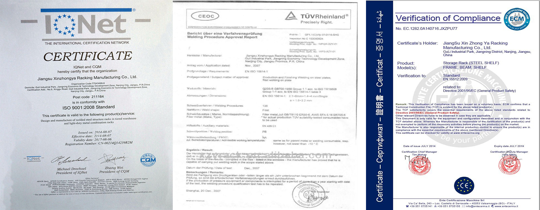 Sertifikat Mutu CE, ISO9001, dan TUV