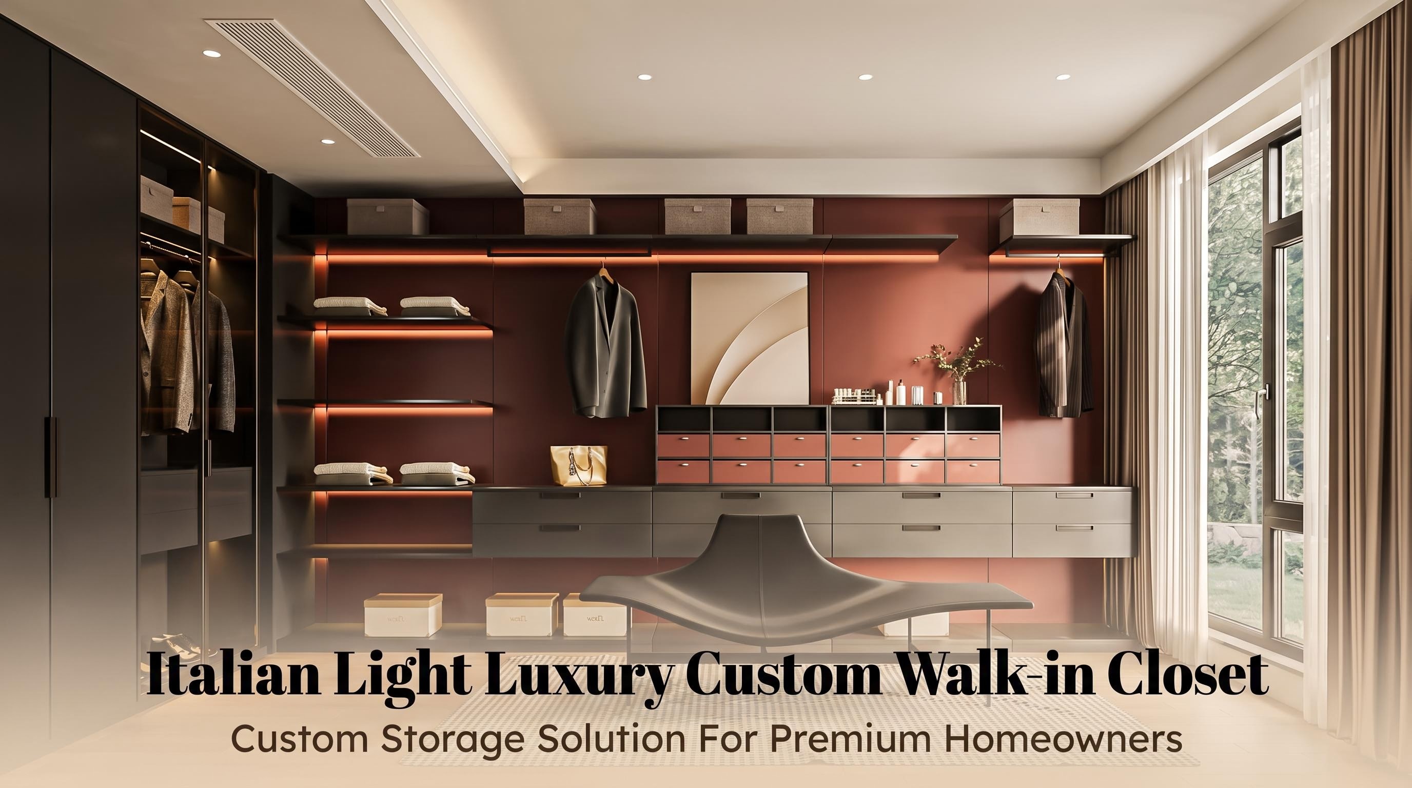 Rak Display Pakaian Eksklusif yang Dipasang di Dinding dengan Unit Laci Penyimpanan dan Lampu LED untuk Toko Pakaian Ritel Fashion.