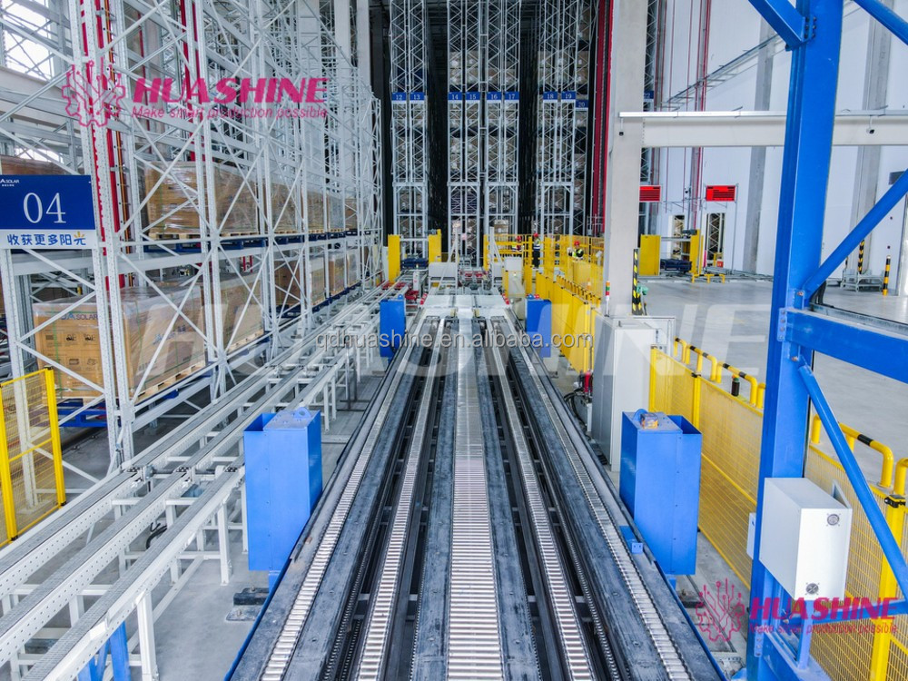 Sistem Rak Penyimpanan Otomatis ASRS Huashine Tugas Berat dengan Stacker Crane/AGV/4 WAY CAR untuk Bahan Baku/Produk Jadi
