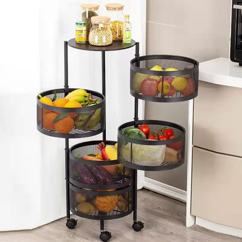 Rak Dapur Besi Cor Multilayer dengan Roda, Rak Penyimpanan Bumbu, Rak Sayuran, Pemasangan Mudah, Tempat Penyimpanan