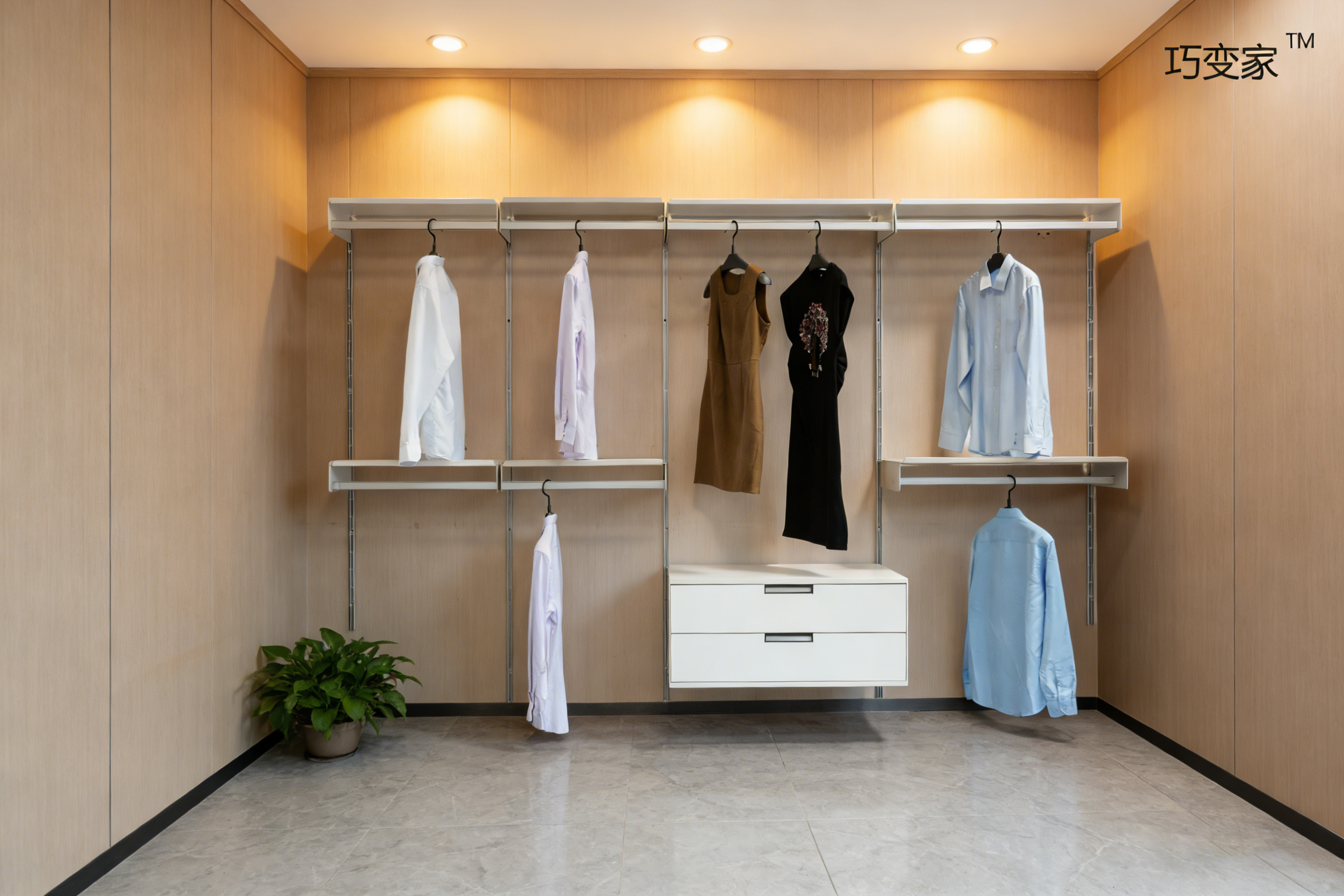 Rak Modular Dinding Putih dengan Finishing Lacquer, Rangka Baja dan Rel Aluminium untuk Ruang Tamu, Kamar Tidur, Penyimpanan Makanan, 5 Tingkat