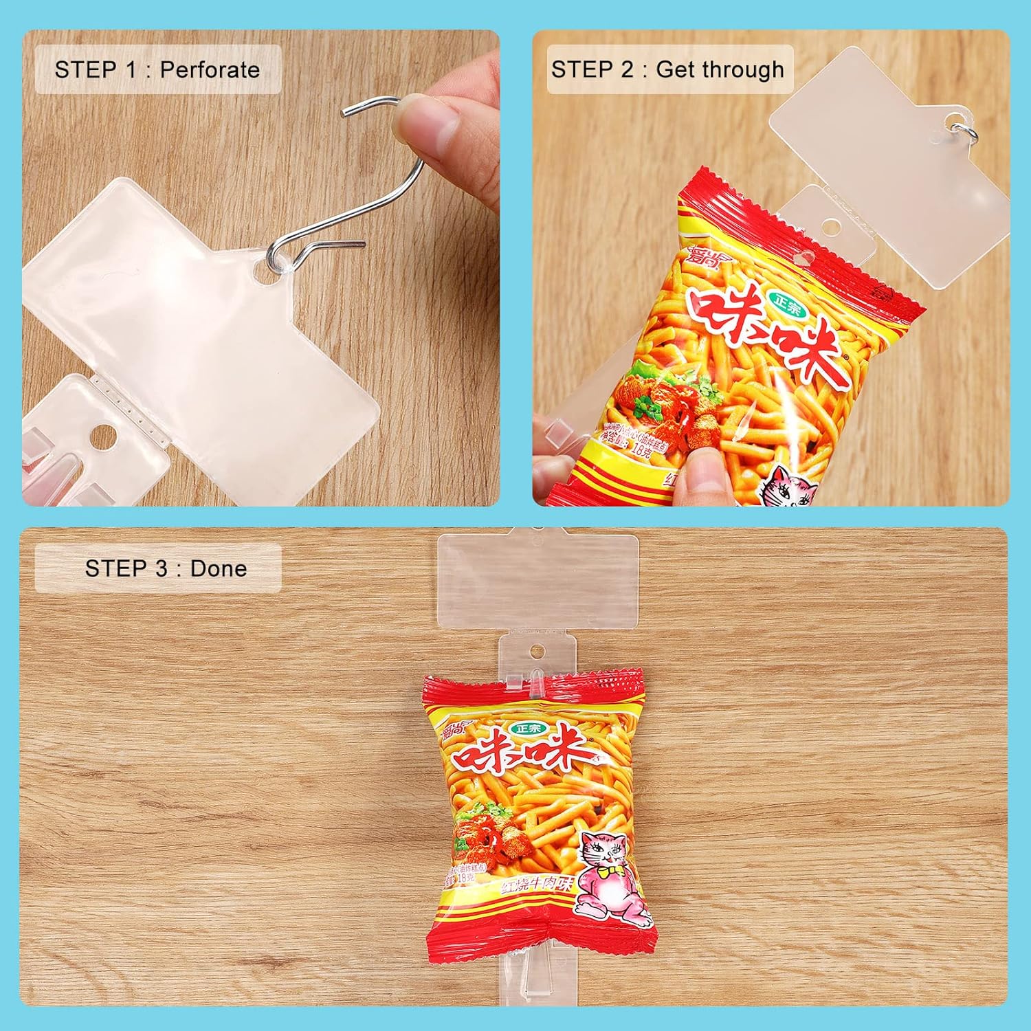 Gantungan Plastik PP Supermarket untuk Rak Keripik Kentang dengan Kait Logam untuk Pajangan Barang Dagangan - Warna & Panjang yang Dapat Disesuaikan