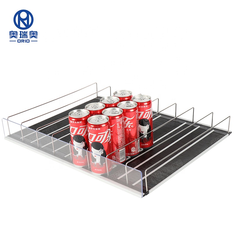 Rak Minuman untuk Dispenser Kulkas, Rak Gondola Supermarket, Rak Geser Gravitasi, Rak Display Minuman, Rak Dorong Minuman