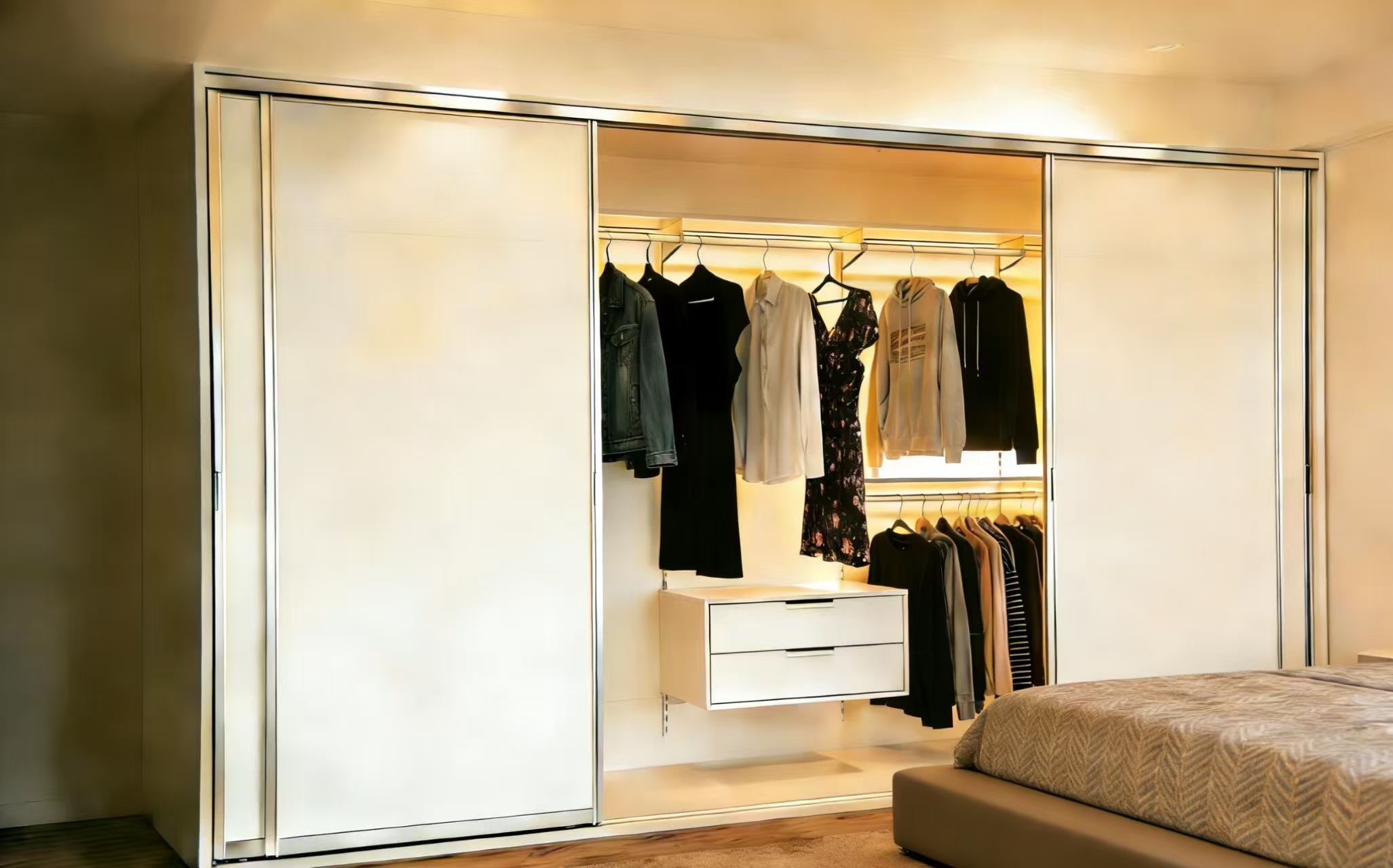 Rak Modular Dinding Putih dengan Finishing Lacquer, Rangka Baja dan Rel Aluminium untuk Ruang Tamu, Kamar Tidur, Penyimpanan Makanan, 5 Tingkat
